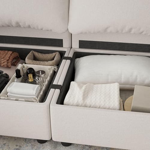 Modular Sectional Sofa with Storage, U-Shaped, Light Grey B184480