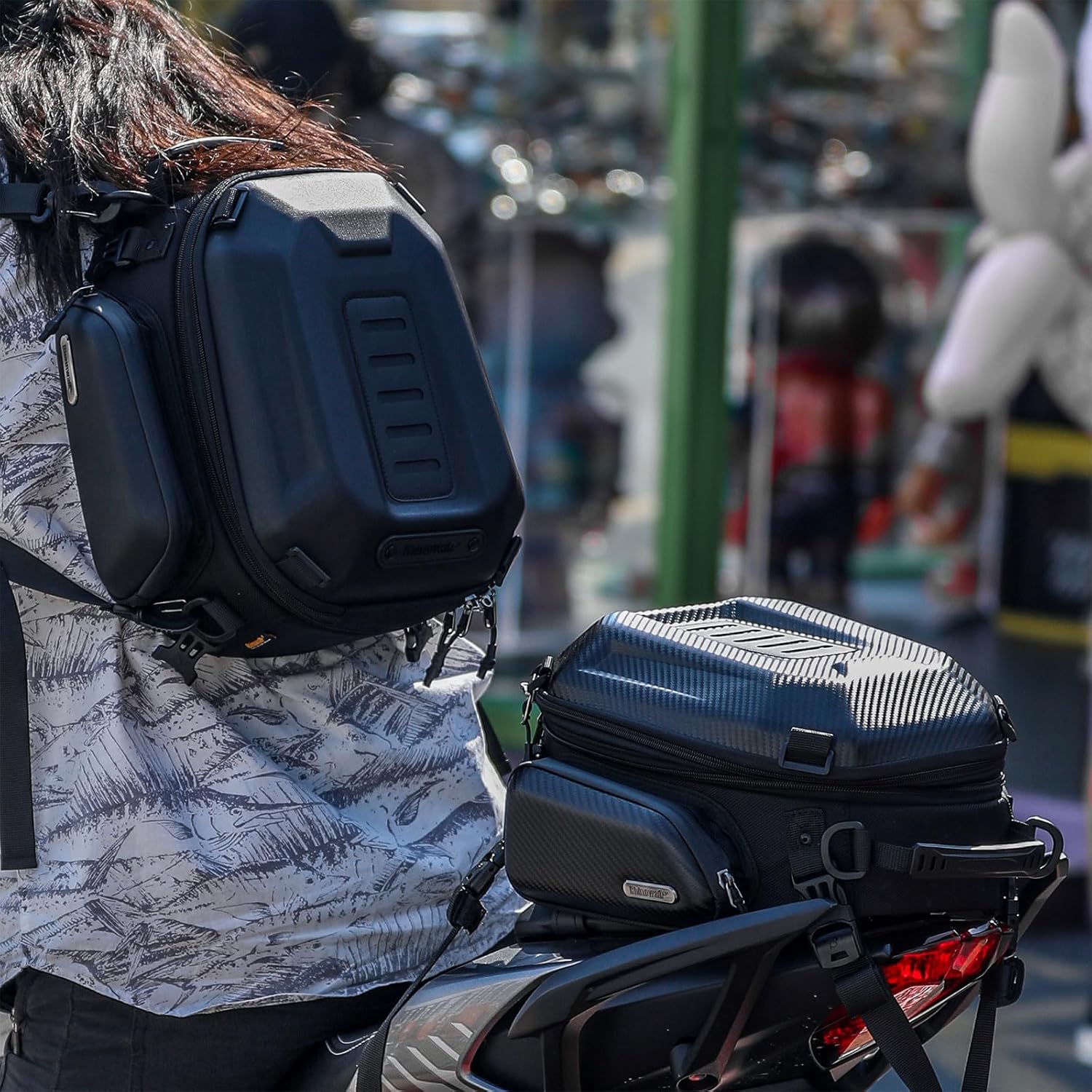HUNTVP Motorcycle Tail Bag Waterproof Expandable 12L-18L with Rain Cover, Black D5159