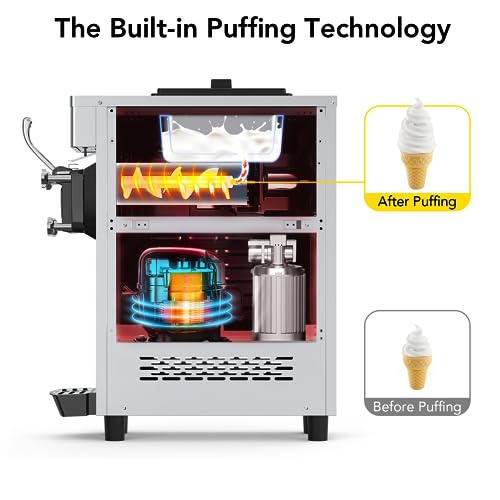 Commercial Ice Cream Maker Machine, 1200W Soft Serve, Auto Clean, 7L Hoppers J793