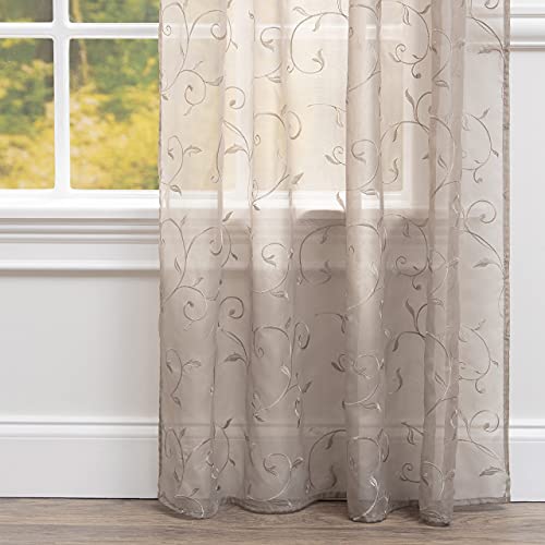 Chanasya Premium Embroidered Swirl Vine Sheer Curtains 52" x 108" Navy Blue 2 Panels A138