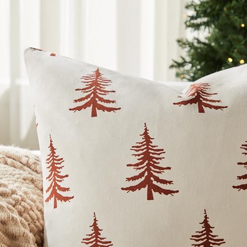 Christmas Pillow Covers Set of 2, 18x18 Inch, Green Winter Tree Print Z3499