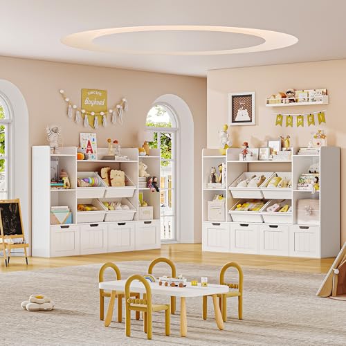 Toy Storage Organizer Kids Bookshelf with 4 Drawers and 4 Box Bins Y897