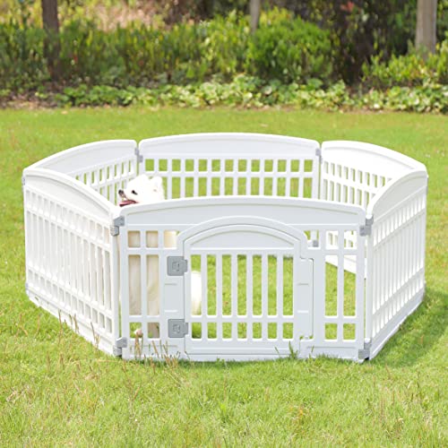 Pet Playpen for Dogs Heavy Plastic Exercise Pen Indoor Outdoor Folding Cage 6 Panels White L83956