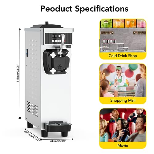 Commercial Ice Cream Maker Machine, 1200W Soft Serve, Auto Clean, 7L Hoppers J793