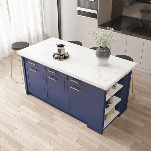 homary 72" Kitchen Island with Storage, White Dining Table with Seating & 3 Drawers H6352