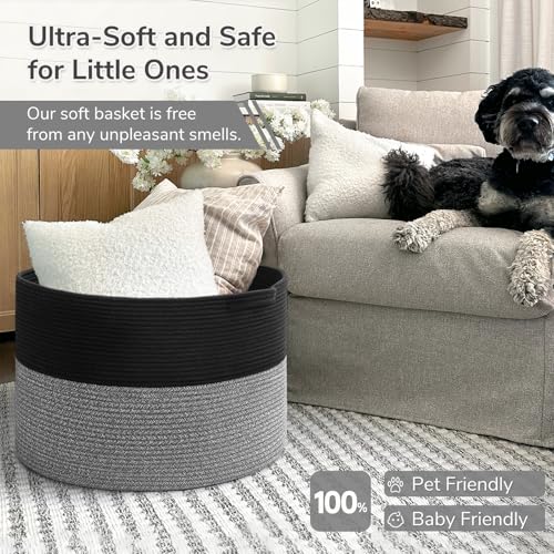 INDRESSME Large Cotton Rope Storage Basket with Handles, 90L Grey R37552