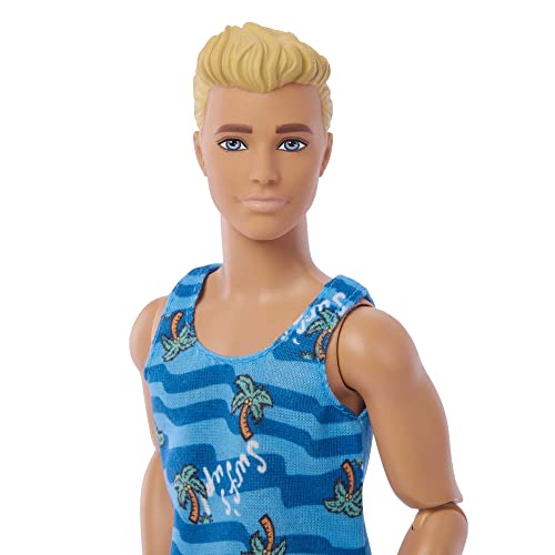 Barbie Ken Doll with Surfboard and Pet Puppy, Poseable Blonde Beach Doll C20925