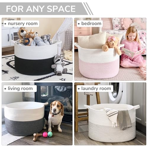INDRESSME Large Cotton Rope Storage Basket with Handles, 90L Grey R37552