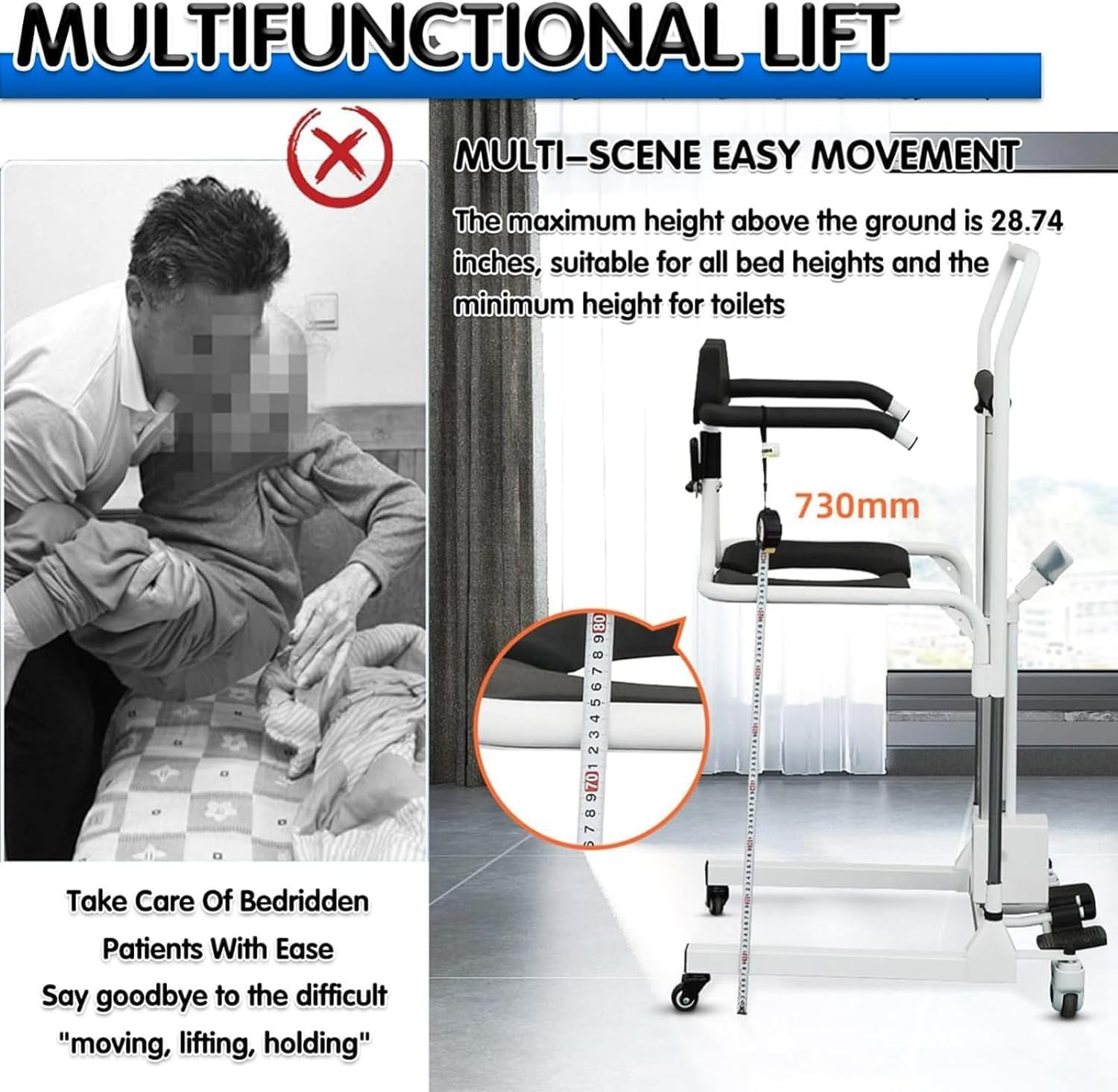 Electric Patient Lift Transfer Chair with 180° Split Seat and Bedpan G238970