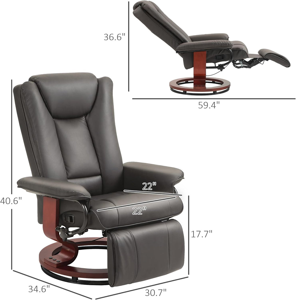 HOMCOM Manual Swivel Recliner Chair PU Leather with Footrest, Brown O9918