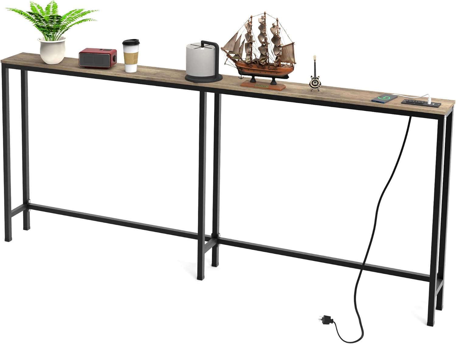 70.9 Inch Console Table with Power Outlet, 5.9" Narrow Sofa Table with Charging Station, Long Behind Couch Table Entryway Table for Hallway, Living Room