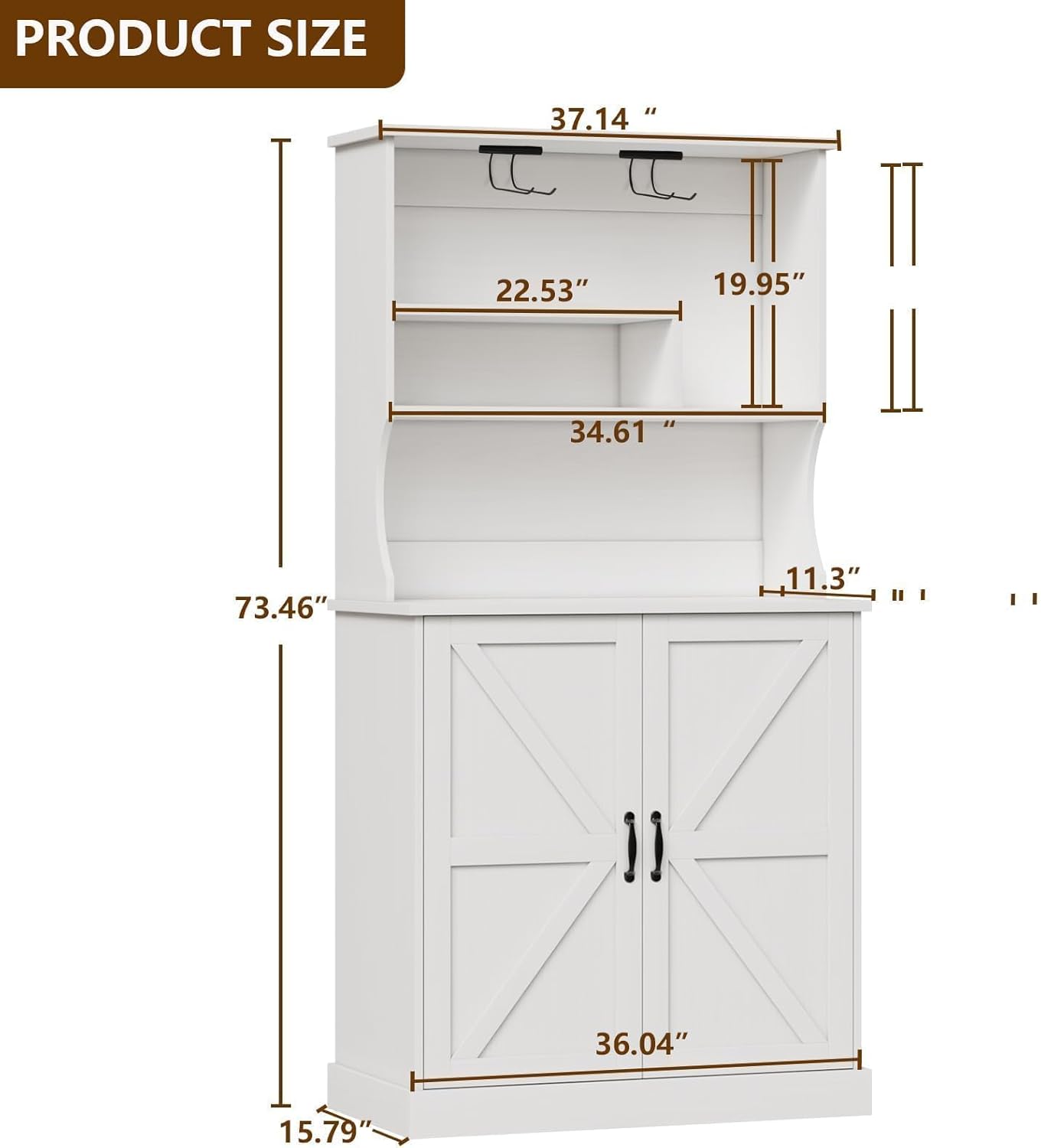 4 EVER WINNER Farmhouse Coffee Bar Cabinet with Hutch & Wine Rack, White U8140