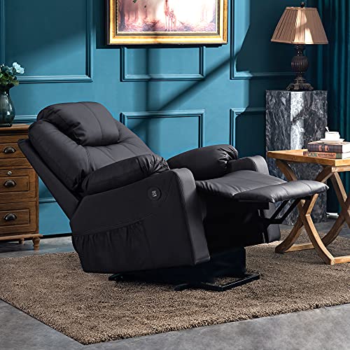 MCombo Power Lift Recliner Chair for Elderly with Heat and Massage, Faux Leather, Black V60394