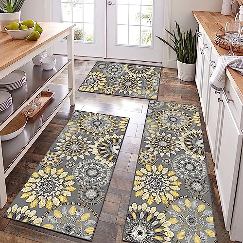 Bsmathom Farmhouse Kitchen Rugs Sets of 3, Boho Kitchen Rugs Non Slip Washable, Kitchen Floor Mats Non Skid Kitchen Mat Kitchen Rug Runner for Hallway Entryway Laundry Room