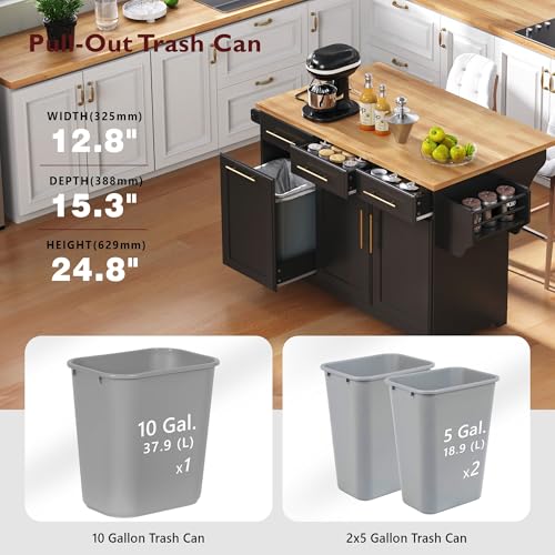 Merax Kitchen Island with Storage, Rolling Table with Drop Leaf, Black Z411
