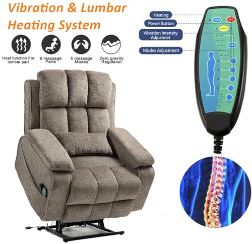 Lift Chair Recliner with Massage and Heat, Heavy Duty for Seniors, Brown V12888