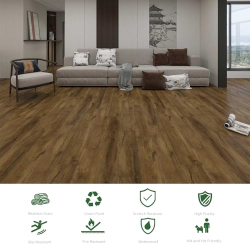 Interlocking Luxury Vinyl Flooring Wood-Look Planks SPC Rigid Core Waterproof Hickory Q852539
