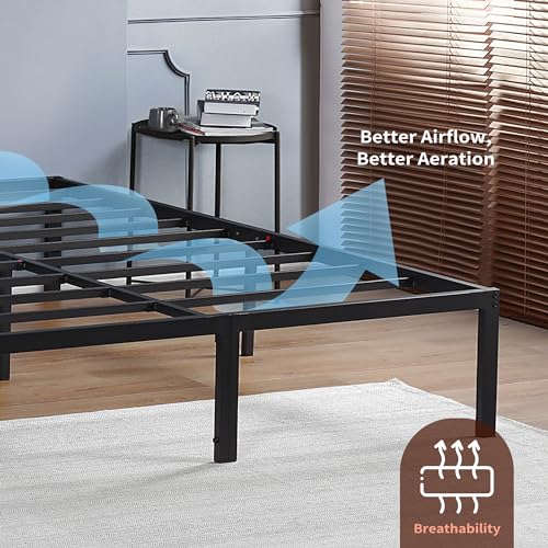 PrimaSleep 18 Inch Heavy Duty Steel Slat Bed Frame, Full, Black P73898