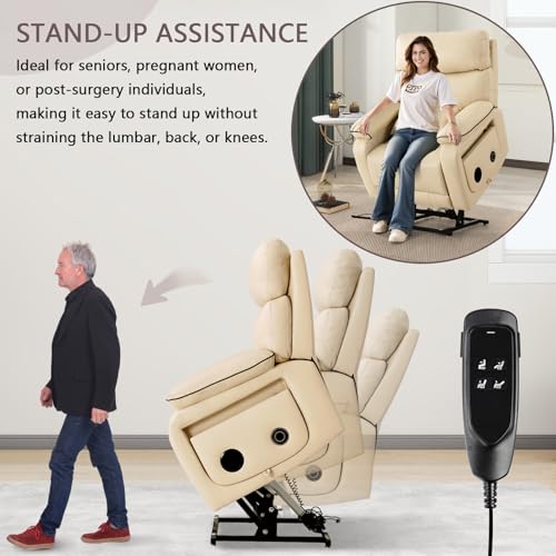 Dual Motor Power Lift Recliner Chair with Heat & Massage, Beige G98490