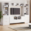 4-Piece Entertainment Wall Unit with 13 Shelves,8 Drawers and 2 Cabinets, Multifunctional TV Stand Media Storage Cabinet for TVs Up to 70"" with Fluted Line Surface (Black), SJ000116A