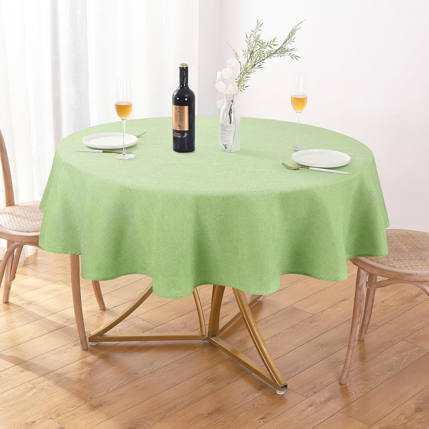 Textured 50 Inch Round Tablecloth Up to 35'' Dia Tables Waterproof Spill-Proof Wipeable Table Cloth Wrinkle Free Circle Dining Table Cover for Birthday Farmhouse Outdoor Party Tablecloths