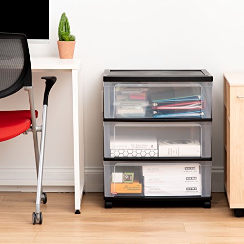 IRIS USA Plastic 3-Drawer Rolling Storage Cart with Wheels, Gray V8946