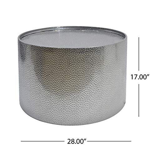 Christopher Knight Home Rache Modern Round Coffee Table and Accent Table with Hammered Iron, Silver G204332