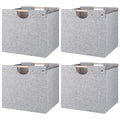 13x13x13 Inches Collapsible Storage Cubes, 4 Pack Fabric Bins with Wooden Handles for Kallax Shelves, Closet, Cabinet, Bookcase, Home Organizer Boxes for Decor and Laundry (Beige)