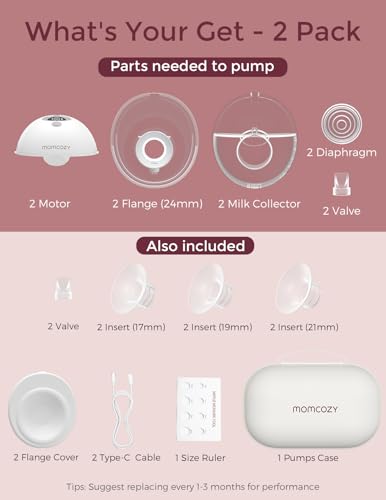 Momcozy M5 Hands-Free Wearable Breast Pump, Double-Sealed Flange, 3 Modes & 9 Suction Levels, 24mm, 2-Pack Quill Gray Z371714