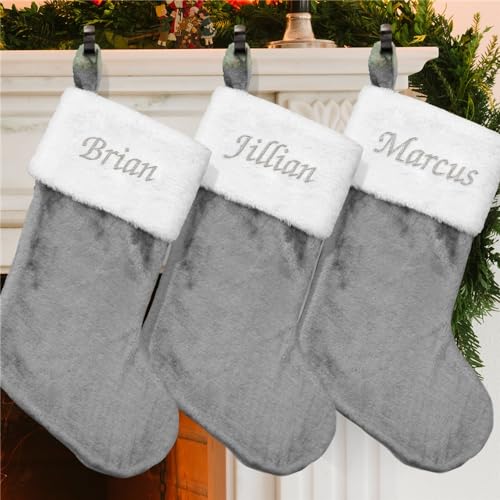 Embroidered Red Plush Personalized Christmas Stocking for Mantle E803