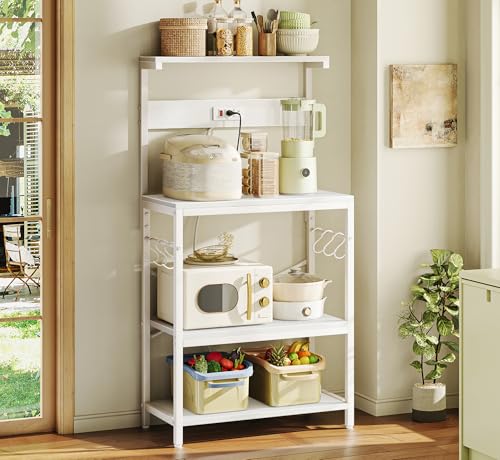 SUPERJARE Kitchen Bakers Rack with Power Outlet, Coffee Bar Table, Rustic Brown W637