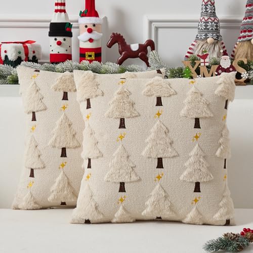 UGASA Star Christmas Decorative Pillow Covers 18x18 Inch Set of 2 Dark Green Q9265
