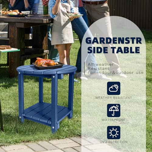 Adirondack Round Outdoor Side Table 2-Tier HDPE Patio End Table (Teak) E9066