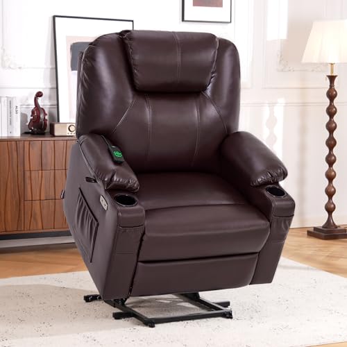 MCombo Power Lift Recliner Chair for Elderly with Heat and Massage, Faux Leather, Black V60394