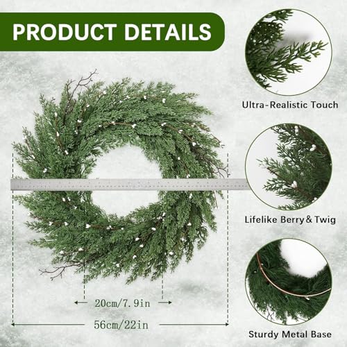 22 Inch Real Touch Norfolk Pine Christmas Wreath for Front Door P28637