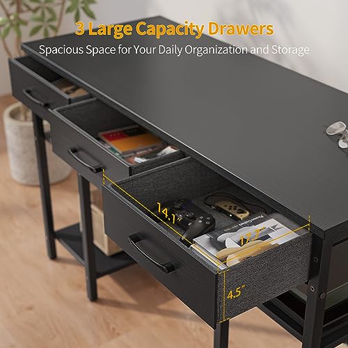 CubiCubi 47 Inch Computer Desk with 3 Drawers, Black D89125