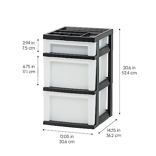IRIS USA 4-Drawer Plastic Rolling Storage Cart with Wheels, Black/Pearl E270856