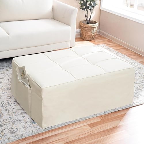 Sleeper Chair Bed 4-in-1 Convertible Ottoman Bed with Adjustable Backrest, White F38754