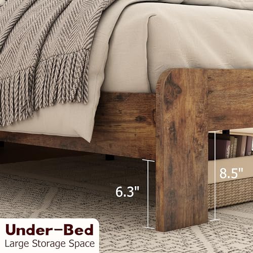 Queen Size Platform Bed Frame with Wood Headboard, Dark Brown U3153