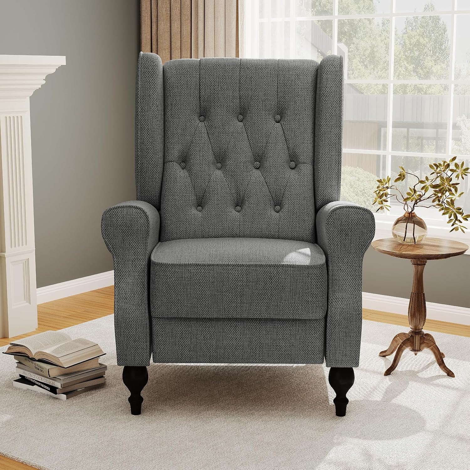 High Back Wingback Recliner Chair for Living Room, Tufted Upholstered Armchair, Dark Gray I355338
