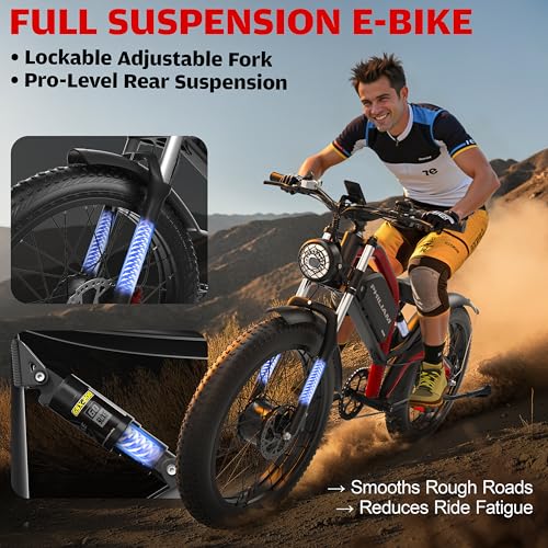 Electric Bike for Adults 3000W Dual Motor 52V 23AH 26" Fat Tire Full Suspension P909