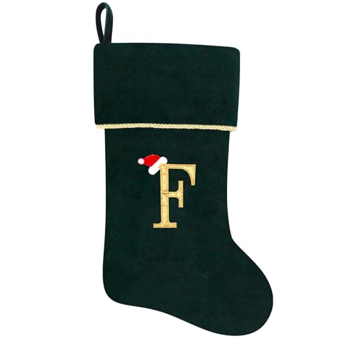 20 Inches Initial Monogram Blue Velvet Christmas Stocking with Gold Trim U394