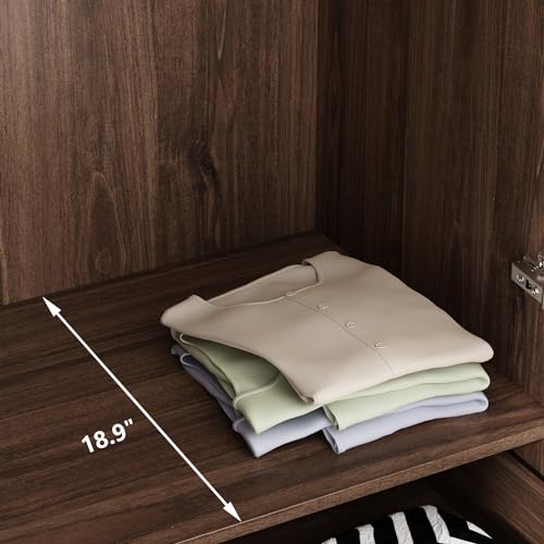 Homsee Wardrobe Armoire with 2 Doors and Drawers, Wooden Closet Storage Cabinet, Brown E6700