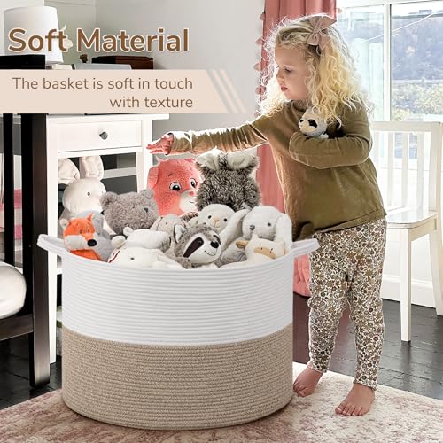 INDRESSME Large Cotton Rope Storage Basket with Handles, 90L Grey R37552
