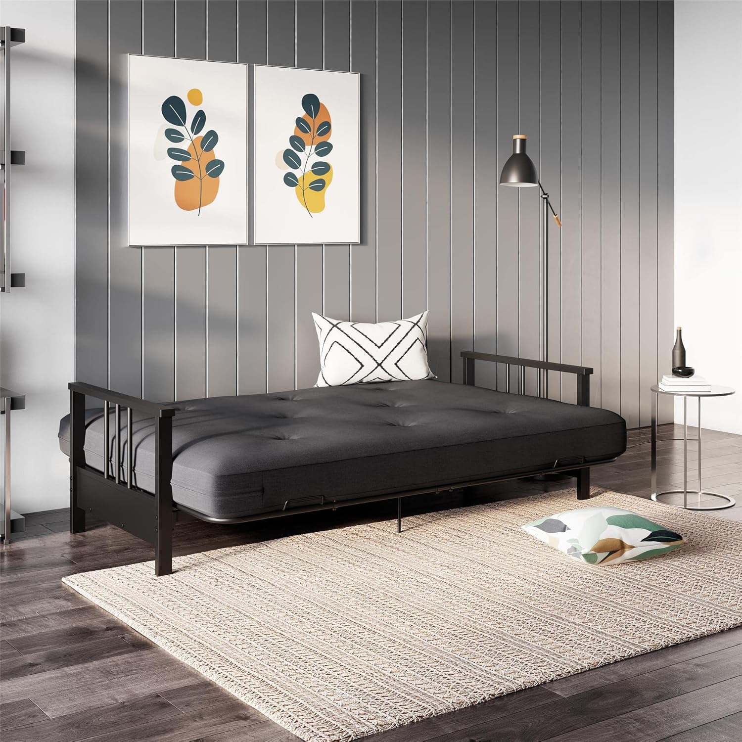 REALROOMS Bretta Contemporary Black Metal Arm Futon Frame D627