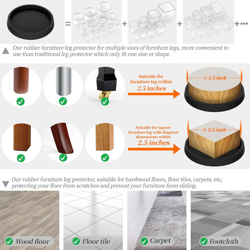 Furniture Coasters Caster Cups 2.5 Inch Non Slip Rubber Pads for Hardwood Floors Z829584