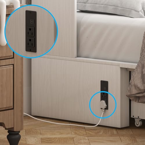 Mjkone Queen Murphy Bed with Tri-Fold Mattress, Charging Station and Storage Drawers, Cherry O58055