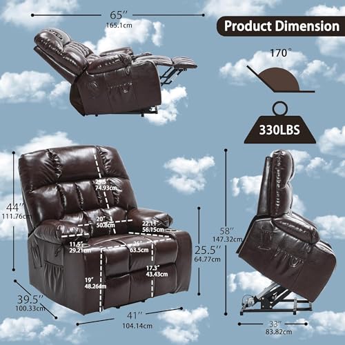 Lift Chair Recliner with Massage and Heat, Heavy Duty for Seniors, Brown V12888
