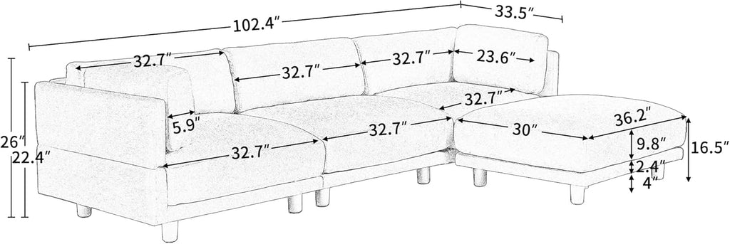 L Shaped Convertible Modular Sectional Sofa with Extra Wide Chaise Y428809