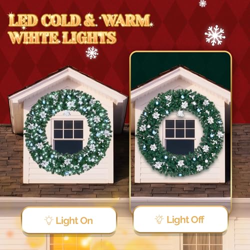 VINGLI 48 Inch Pre-lit Artificial Christmas Wreath with 150 LED Lights T885